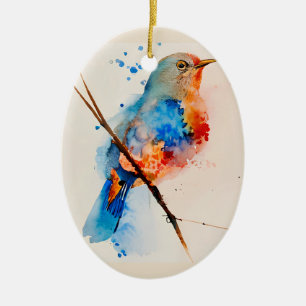Décoration En Céramique Aquarelle Oiseau Peinture Toile Mur Art Bleu Oisea