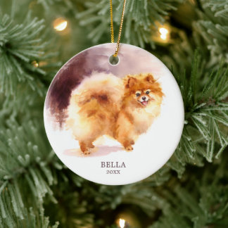 Décoration En Céramique Aquarelle personnalisée Chien de Poméranie Noël