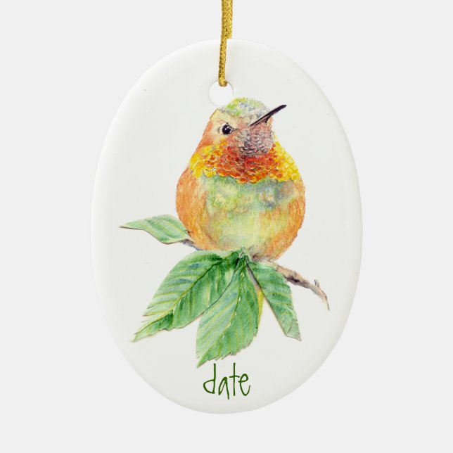 Décoration En Céramique Aquarelle Personnalisée Donnée Colibri roux, Oisea (Devant)
