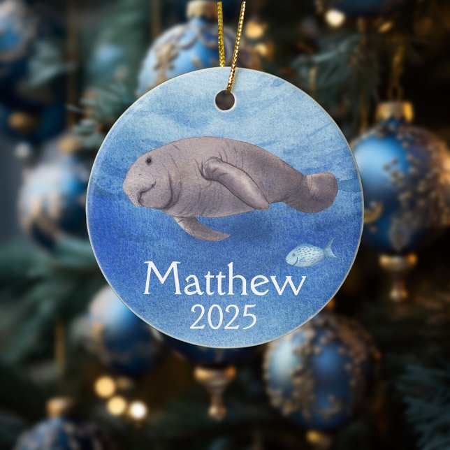 Décoration En Céramique Aquarelle personnalisée Manatee Lover (Créateur téléchargé)