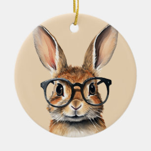 Décoration En Céramique Aquarelle Portrait Joli Lapin Avec Verres