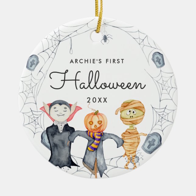 Décoration En Céramique Aquarelle| Premier Halloween du bébé (Devant)