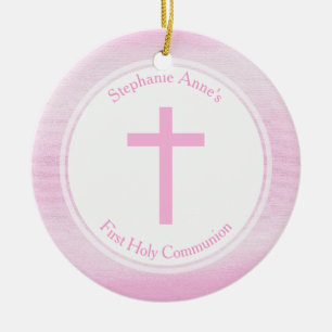 Décoration En Céramique Aquarelle rose de communion