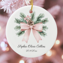 Aquarelle rose moderne Bow Script Baby Girl Nom