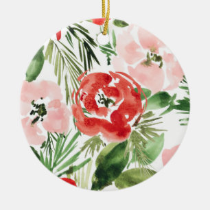 Décoration En Céramique Aquarelle rouge et rose design floral
