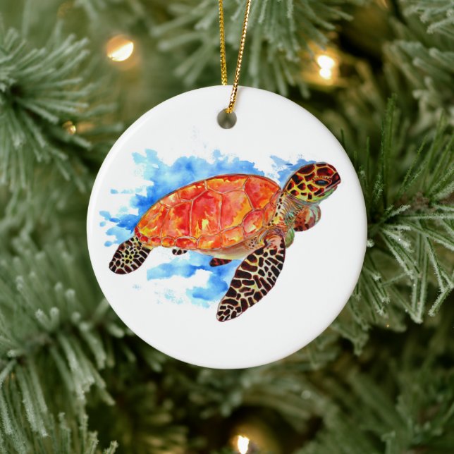 Décoration En Céramique Aquarelle rouge Tortue marine (Arbre)