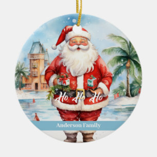 Décoration En Céramique Aquarelle Santa Claus Hawaii rétro vintage