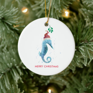 Décoration En Céramique Aquarelle Seahorse Mistletoe Nautique Nommé