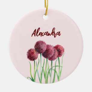 Décoration En Céramique Aquarelle simple élégante rose Alliums