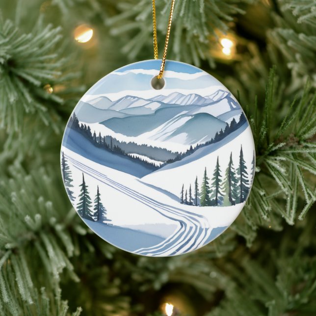 Décoration En Céramique Aquarelle Ski Mountain (Arbre)