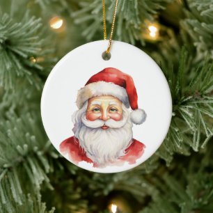 Décoration En Céramique Aquarelle Style Santa Claus visage Customisé