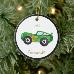 Décoration En Céramique Aquarelle verte Racing Nom de la voiture Dated Enf