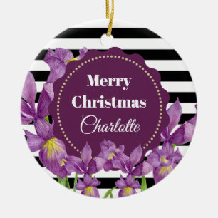 Décoration En Céramique Aquarelle violet Iris noir blanc Motif