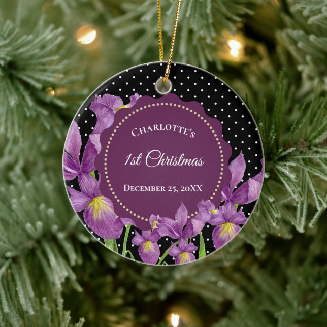 Décoration En Céramique Aquarelle violet Iris Pois botaniques (Arbre)