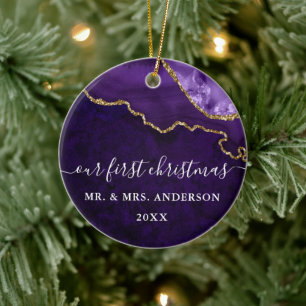 Décoration En Céramique Aquarelle violet marbre Agate Mariage géographique