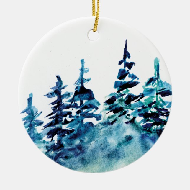 Décoration En Céramique Arbre à pin aquarelle personnalisé (Devant)