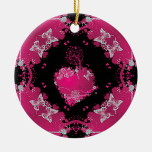 Décoration En Céramique Arbre de coeur de l'amour et des papillons