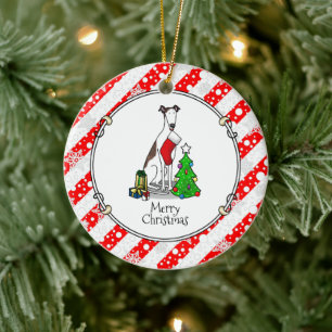 Décoration En Céramique Arbre de Noël 2 Greyhound (blanc broché) Chien Amu