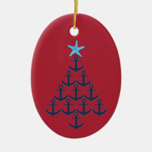 Décoration En Céramique Arbre de Noël Ancre nautique (Devant)