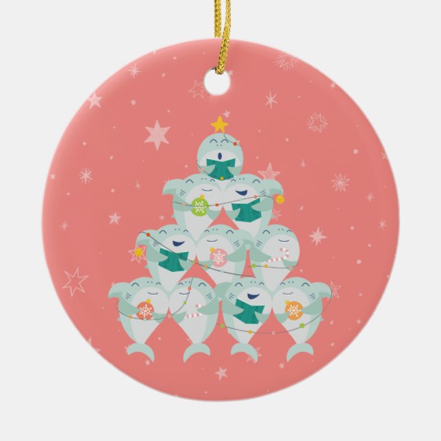 Décoration En Céramique Arbre de Noël aux requins mignons (Devant)