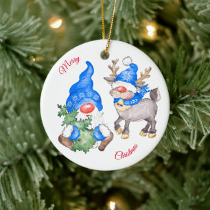 Décoration En Céramique Arbre de Noël avec Gnome et renne