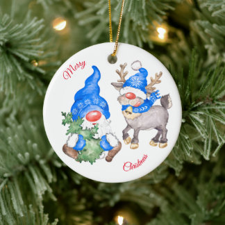 Décoration En Céramique Arbre de Noël avec Gnome et rennes