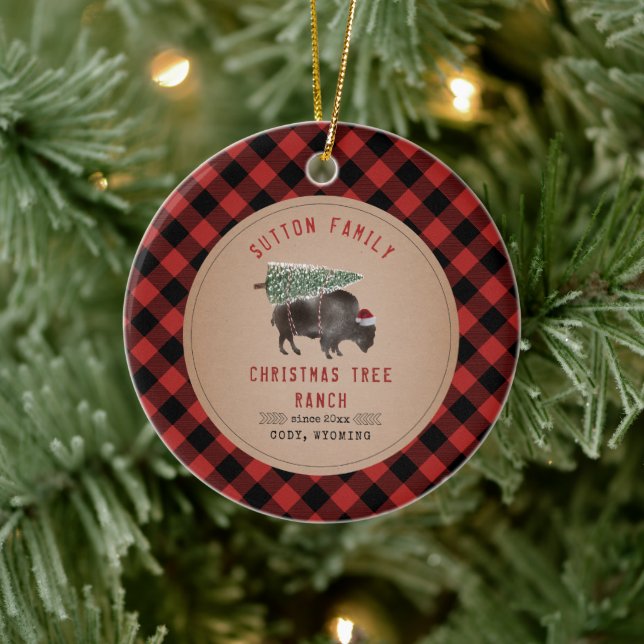 Décoration En Céramique Arbre de Noël Ranch Père Noël Buffalo Rustic Plaid (Arbre)