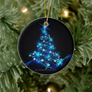 Décoration En Céramique arbre de Noël stylisé SlipperyJoe bleu brillant s