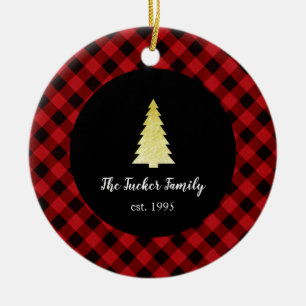 Décoration En Céramique Arbre doré Joyeux Noël Buffalo Plaid
