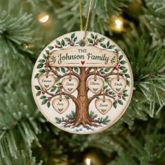 Décoration En Céramique Arbre Généalogique de Noël Personnalisé