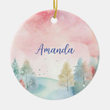 Arbres d'aquarelle rose et bleu Froid