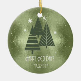Décoration En Céramique Arbres de Noël et flocons de neige Green ID863