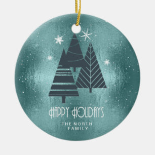 Décoration En Céramique Arbres de Noël et flocons de neige Turquoise ID863