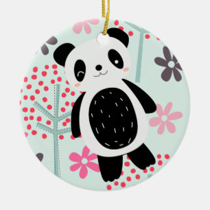 Décoration En Céramique Arbres, fleurs et ours de panda