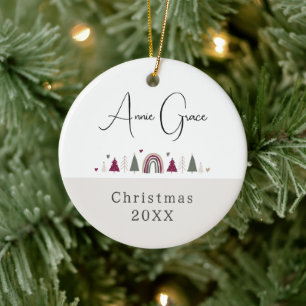 Décoration En Céramique Arc-en-ciel et Coeurs avec nom Photo Noël