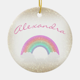Décoration En Céramique Arc-en-ciel Pastel à Faux Paillettes avec Nom Pers