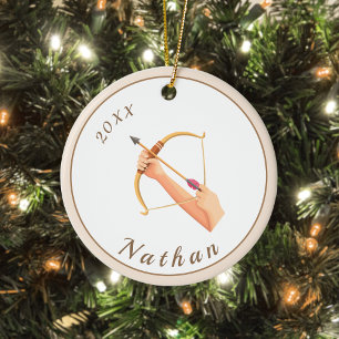 Décoration En Céramique Archery Hands Bow & Arrow Name & Year Pastel Cream