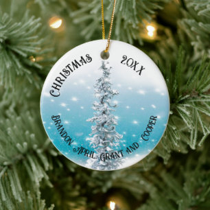Décoration En Céramique Arctic blue frozen frosty silver sparkle evergreen