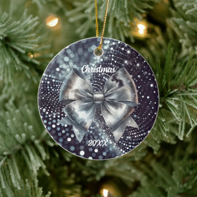 Décoration En Céramique Argent Bow métallique Lumineuse Année Accent (Arbre)