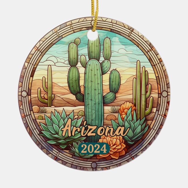 Décoration En Céramique Arizona Désert Cactus Faux Verre Tiré (Devant)
