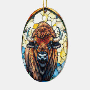 Décoration En Céramique Art animal tribal Bison Buffle Verre coloré