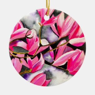 Décoration En Céramique art aquarelle magnolia rose