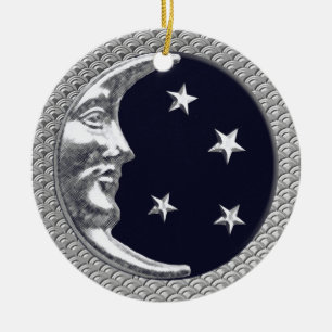 Décoration En Céramique Art Déco Lune et étoiles en Noir et Argent