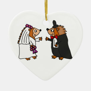 Décoration En Céramique Art drôle de mariage de hérisson de jeunes mariés