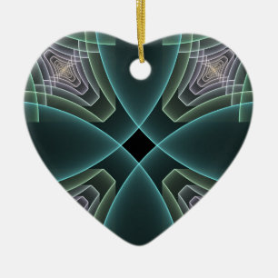 Décoration En Céramique Art moderne Turquoise géométrique fractal Coeur gr