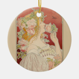 Décoration En Céramique Art Nouveau Belle Époque Dame Roses Livemont