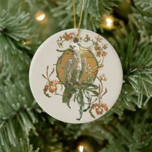 Décoration En Céramique Art Nouveau vintage, oiseau cacatoès, fleurs d'orc
