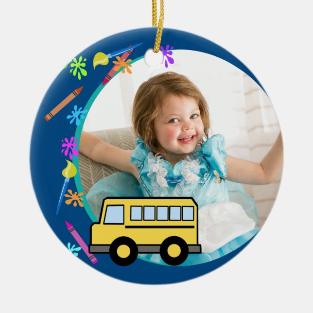 Décoration En Céramique Arts et artisanat Bus scolaire Bleu (Devant)