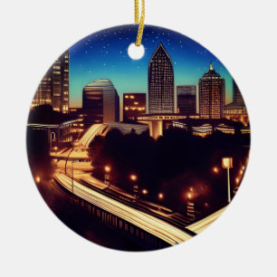 Décoration En Céramique Atlanta Georgia Skyline Blue Starry Soirée étoilée