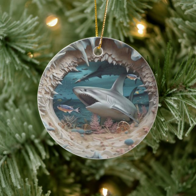 Décoration En Céramique Attaque de requin 3D Noël (Arbre)